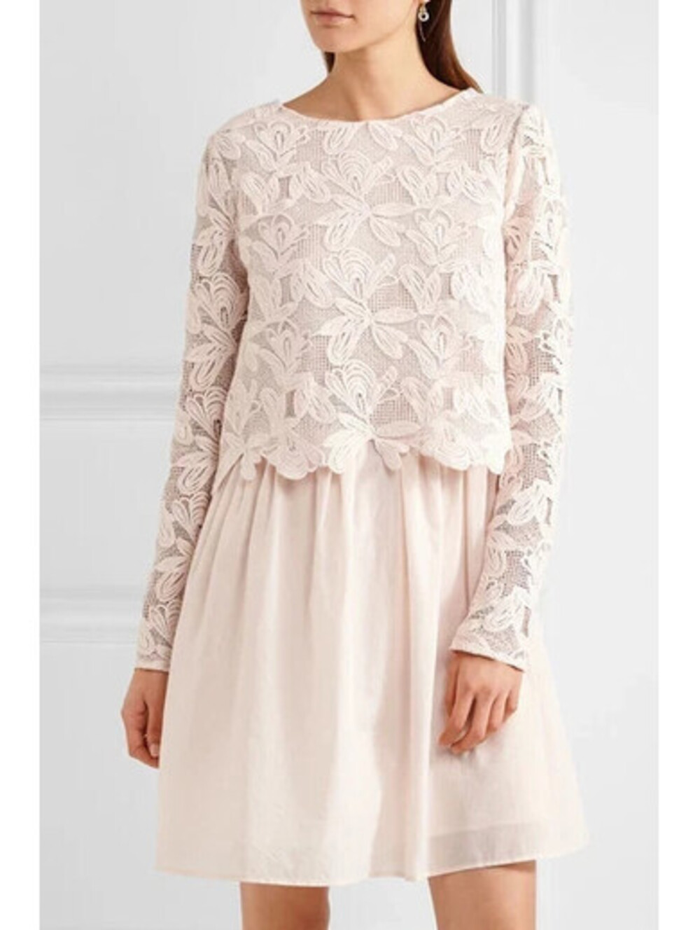 NEW,  See by Chloe Guipure lace and cotton mini dress in Blush - Size 38 #MD2549